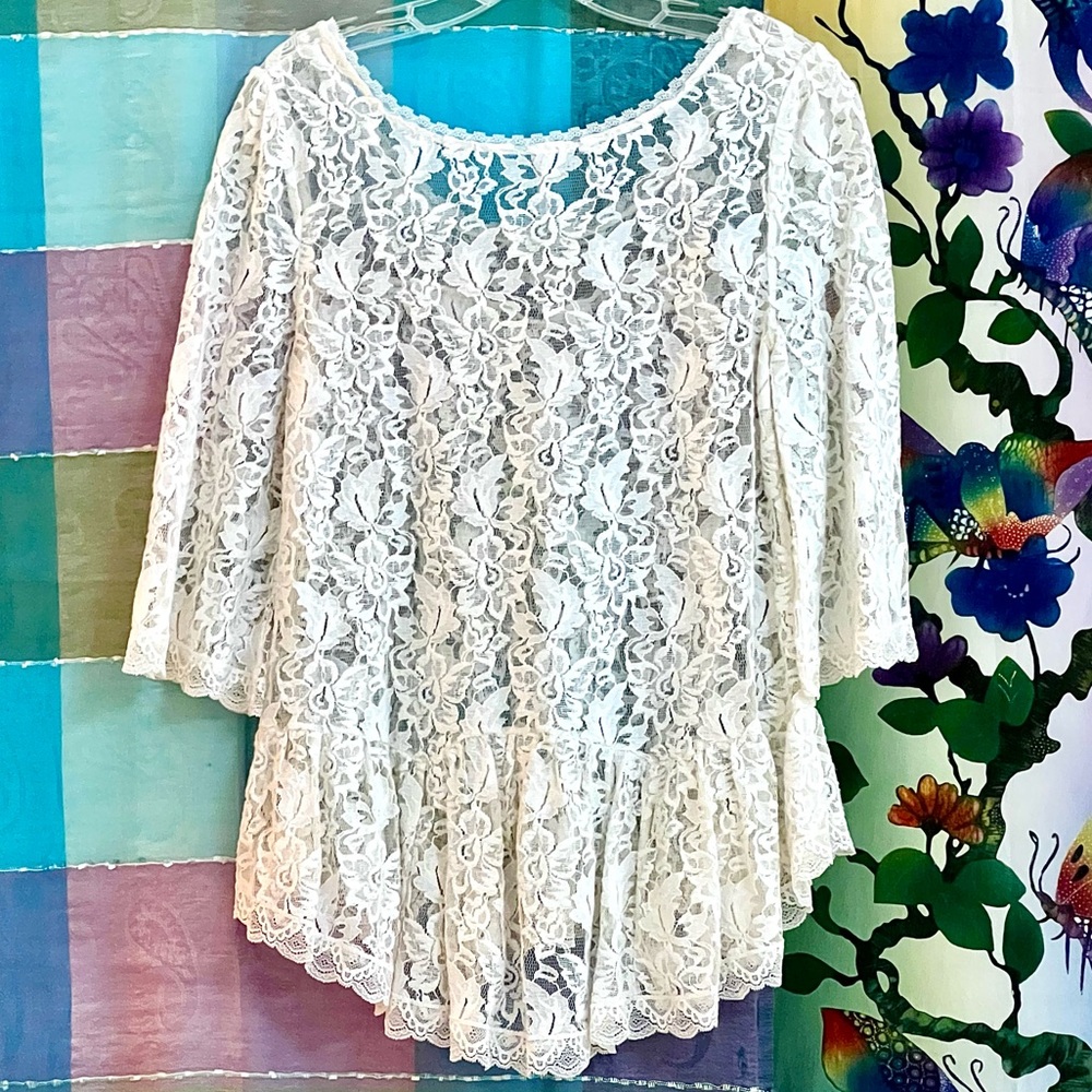 🌺🎉HP🎉🌺 NWOT Free People Gorgeous Floral Lace Peasant Top - Picture 5 of 14
